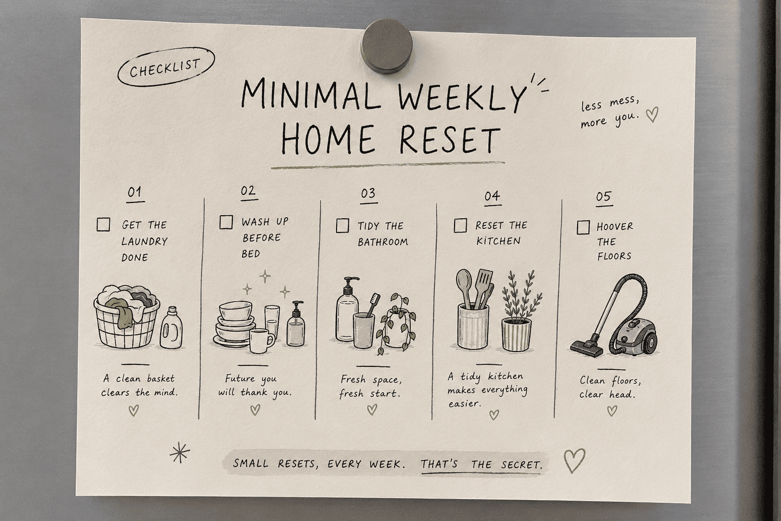 Weekly checklist to keep your home in order in your 20s