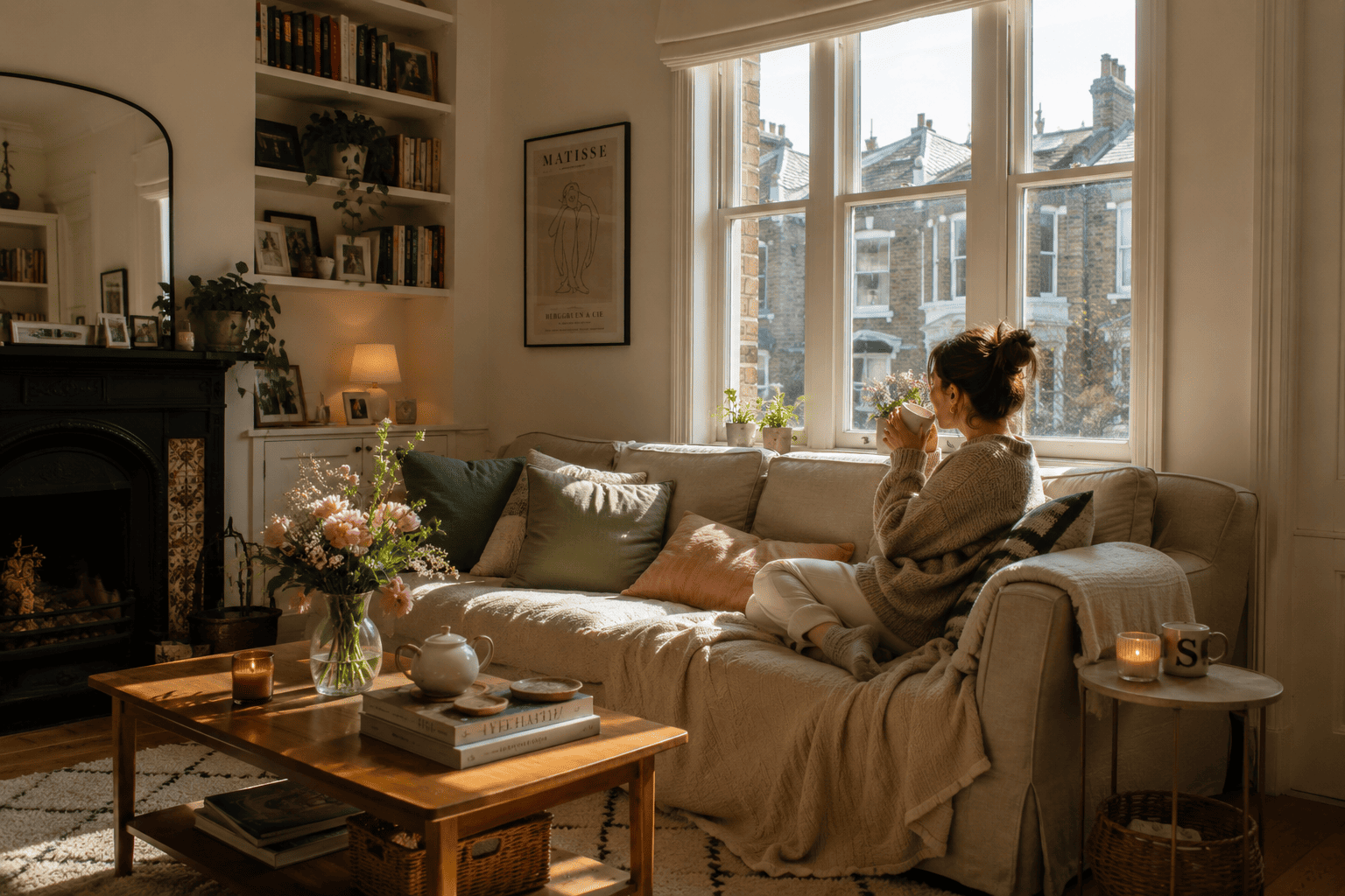 Cosy UK living room with natural light and a tidy lived-in feel